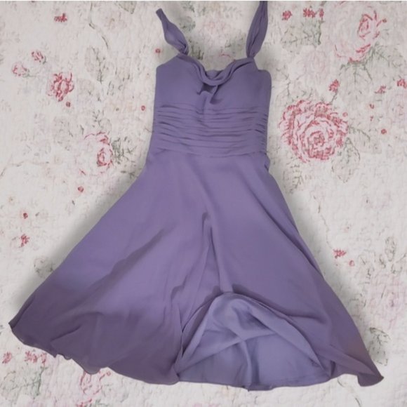 Jasmine Boutique- Lilac Halter Ruched Flowy Midi Mesh Dress - Picture 3 of 16